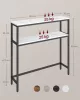 Masă consolă îngustă cu 2 rafturi, alb marmorat și negru 80 x 20 x 80 cm