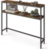 Masă consolă îngustă cu 2 rafturi, design lung, maro rustic 20x100x80cm