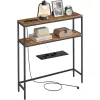 Masă consolă îngustă cu 2 rafturi, încărcător încorporat, maro rustic 80 x 20 x