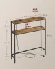 Masă consolă îngustă cu 2 rafturi, încărcător încorporat, maro rustic 80 x 20 x