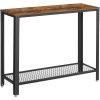 vasagle-masa-consola-cu-raft-din-plasa-metalica-maro-rustic-101x35x80cm