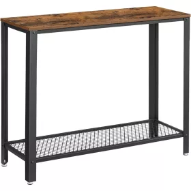 vasagle-masa-consola-cu-raft-din-plasa-metalica-maro-rustic-101x35x80cm