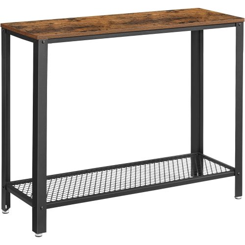 vasagle-masa-consola-cu-raft-din-plasa-metalica-maro-rustic-101x35x80cm