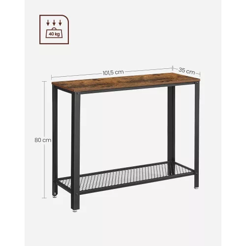 vasagle-masa-consola-cu-raft-din-plasa-metalica-maro-rustic-101x35x80cm