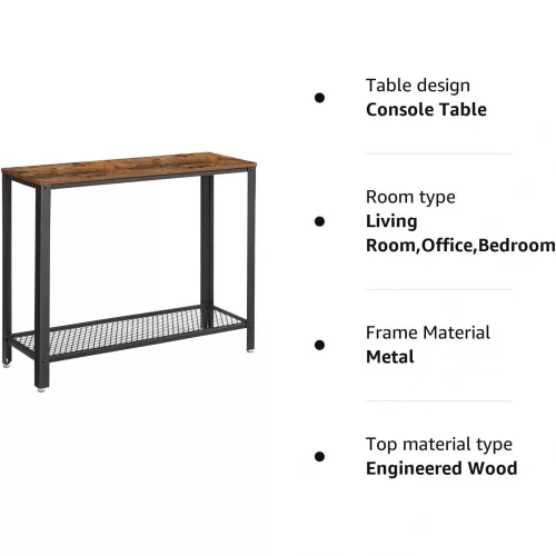 vasagle-masa-consola-cu-raft-din-plasa-metalica-maro-rustic-101x35x80cm