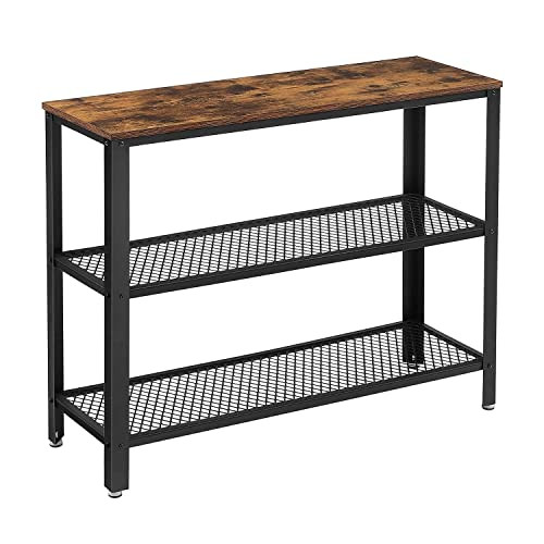 vasagle-masa-consola-cu-2-rafturi-din-plasa-metalica-maro-rustic-101x35x80cm