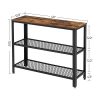 vasagle-masa-consola-cu-2-rafturi-din-plasa-metalica-maro-rustic-101x35x80cm