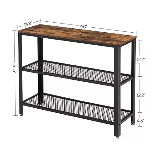 vasagle-masa-consola-cu-2-rafturi-din-plasa-metalica-maro-rustic-101x35x80cm