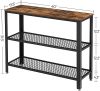 vasagle-masa-consola-cu-2-rafturi-din-plasa-metalica-maro-rustic-101x35x80cm