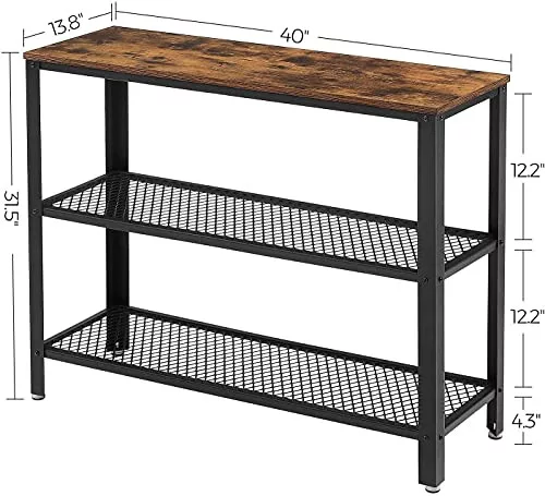 vasagle-masa-consola-cu-2-rafturi-din-plasa-metalica-maro-rustic-101x35x80cm