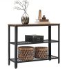vasagle-masa-consola-cu-2-rafturi-din-plasa-metalica-maro-rustic-101x35x80cm