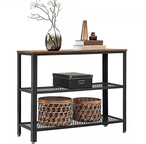 vasagle-masa-consola-cu-2-rafturi-din-plasa-metalica-maro-rustic-101x35x80cm