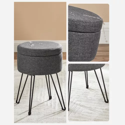 Puf rotund cu spațiu de depozitare, puf mic, gri închis, 31 x 31 x 43 cm
