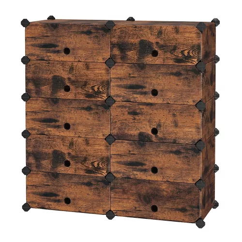 Raft pentru pantofi, depozitare modulară cu 10 compartimente, plastic, auriu 40x30x17cm