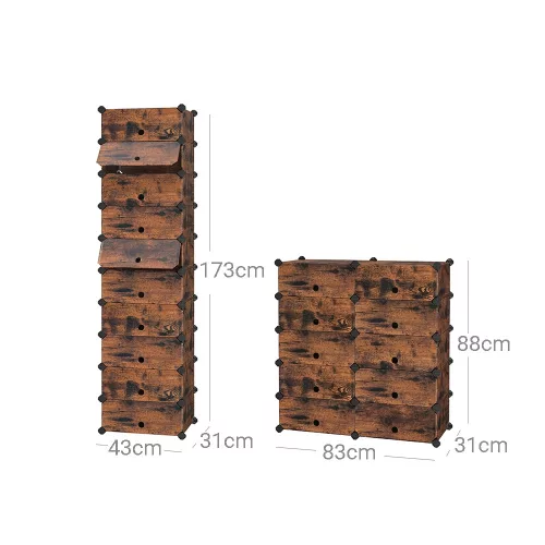 Raft pentru pantofi, depozitare modulară cu 10 compartimente, plastic, auriu 40x30x17cm