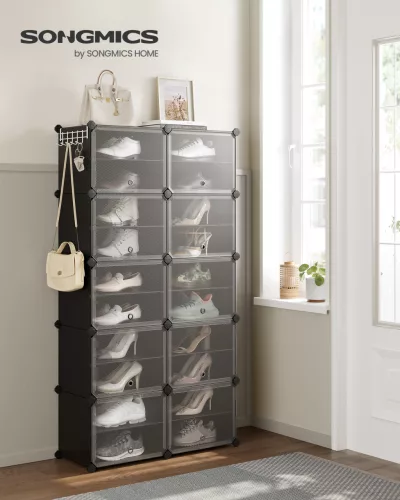 Dulap pentru pantofi, 10 niveluri pentru până la 40 de perechi de pantofi, reglabil, negru