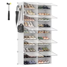   Raft pentru pantofi, depozitare modulară cu 10 compartimente, plastic, alb 30x40x30cm