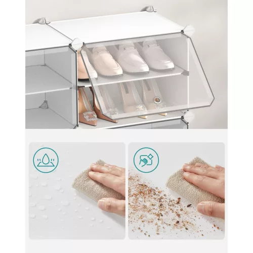 Raft pentru pantofi, depozitare modulară cu 10 compartimente, plastic, alb 30x40x30cm