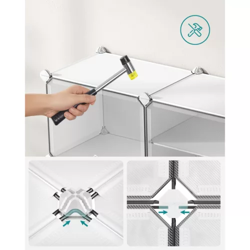 Raft pentru pantofi, depozitare modulară cu 10 compartimente, plastic, alb 30x40x30cm