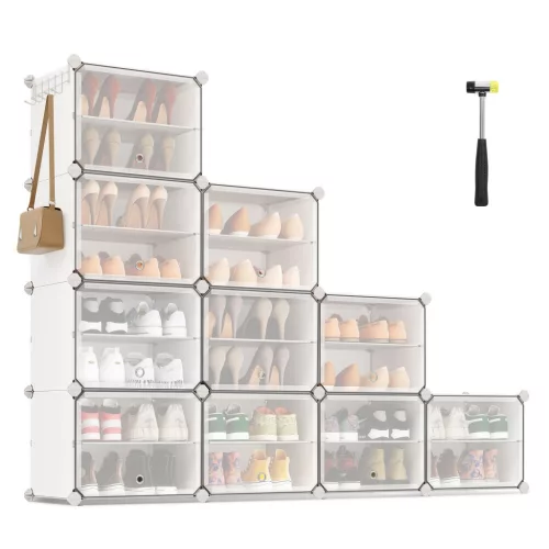 Raft pentru pantofi, depozitare modulară cu 10 compartimente, plastic, alb 30x40x30cm