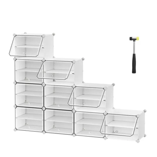 Raft pentru pantofi, depozitare modulară cu 10 compartimente, plastic, alb 30x40x30cm
