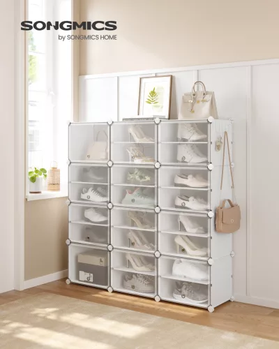Dulap pentru pantofi, 12 niveluri pentru până la 48 de perechi de pantofi, reglabil, alb
