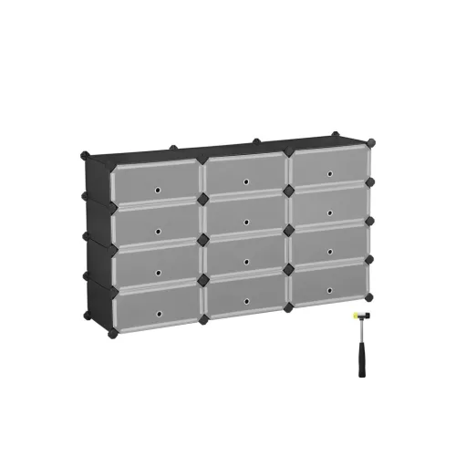 Raft pentru pantofi, depozitare modulară 12 cutii interconectabile, negru 83x31x105cm