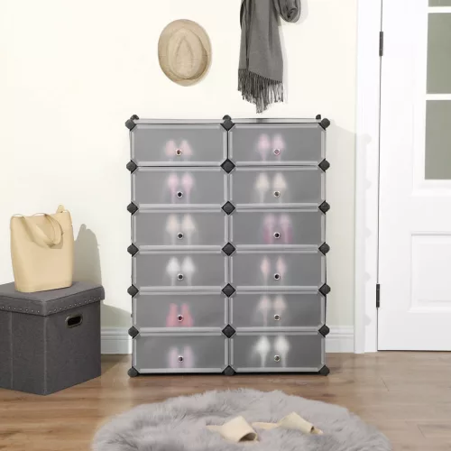Raft pentru pantofi, depozitare modulară 12 cutii interconectabile, negru 83x31x105cm