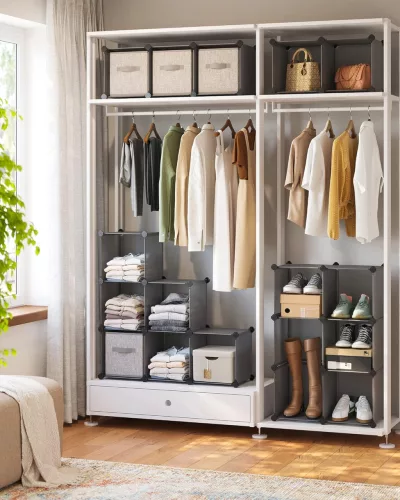 Suport modular pentru pantofi, 15 cutii interconectabile, gri