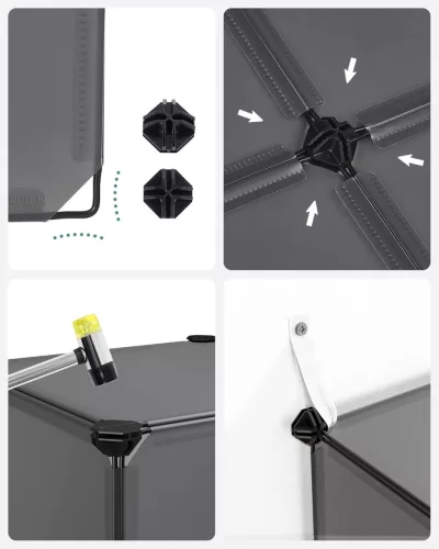 Suport modular pentru pantofi, 15 cutii interconectabile, gri