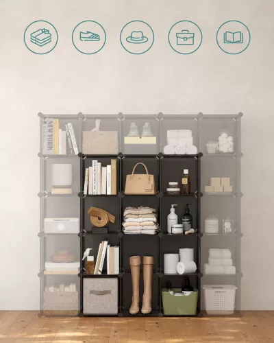 Suport modular pentru pantofi, 15 cutii interconectabile, gri