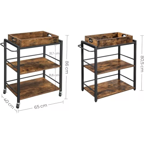 vasagle-carucior-de-bucatarie-raft-de-depozitare-rulant-maro-rustic-72x40x86cm