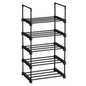   Raft pentru pantofi, 5 niveluri din metal, stivuibil, negru 45x30x89 cm