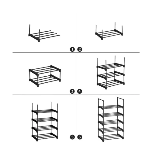 Raft pentru pantofi, 5 niveluri din metal, stivuibil, negru 45x30x89 cm