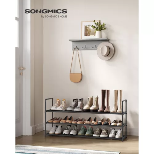 Suport pentru pantofi, depozitare metalică cu 3 niveluri, pentru până la 18 perechi de pantofi, negru 116x30x55cm