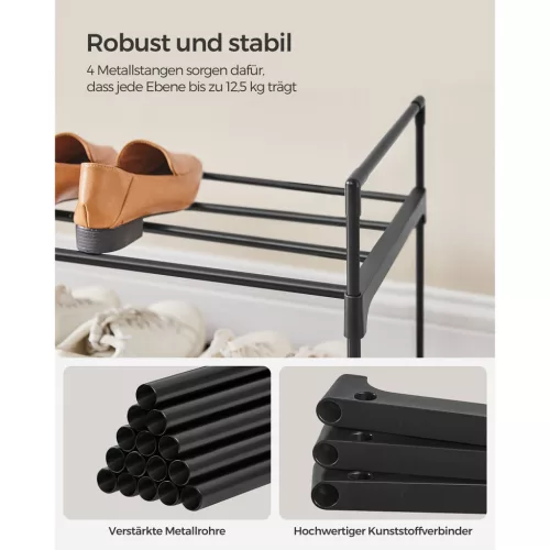 Suport pentru pantofi, depozitare metalică cu 3 niveluri, pentru până la 18 perechi de pantofi, negru 116x30x55cm