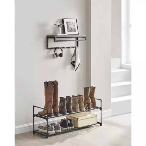 Suport pentru pantofi cu depozitare metalică pe 2 niveluri, pentru până la 10 perechi de pantofi, negru 30x92x34cm
