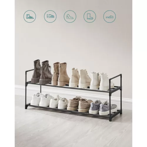Suport pentru pantofi cu depozitare metalică pe 2 niveluri, pentru până la 10 perechi de pantofi, negru 30x92x34cm