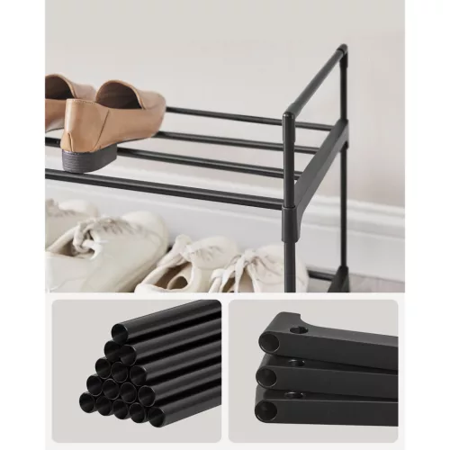 Suport pentru pantofi cu depozitare metalică pe 2 niveluri, pentru până la 10 perechi de pantofi, negru 30x92x34cm