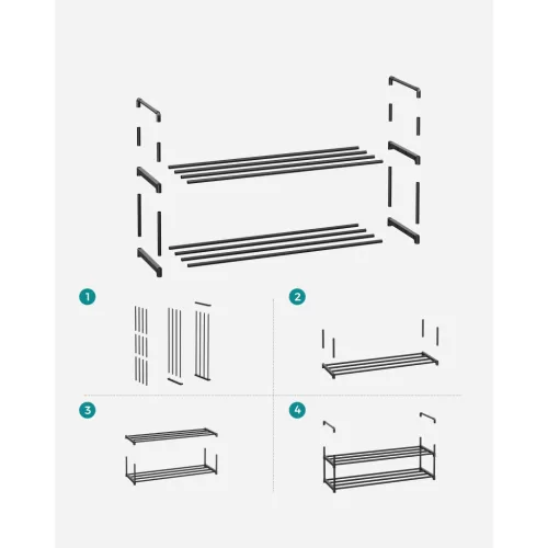 Suport pentru pantofi cu depozitare metalică pe 2 niveluri, pentru până la 10 perechi de pantofi, negru 30x92x34cm