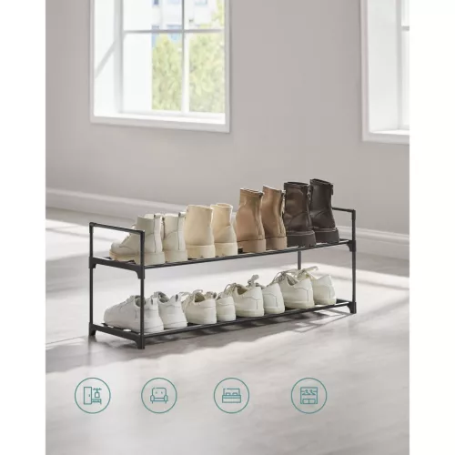 Suport pentru pantofi cu depozitare metalică pe 2 niveluri, pentru până la 10 perechi de pantofi, negru 30x92x34cm