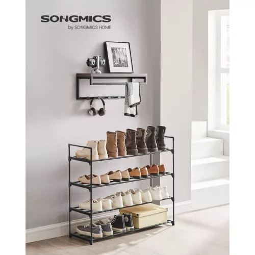 Suport pentru pantofi, depozitare metalică cu 4 niveluri, pentru până la 20 de perechi de pantofi, negru 30x30x120cm