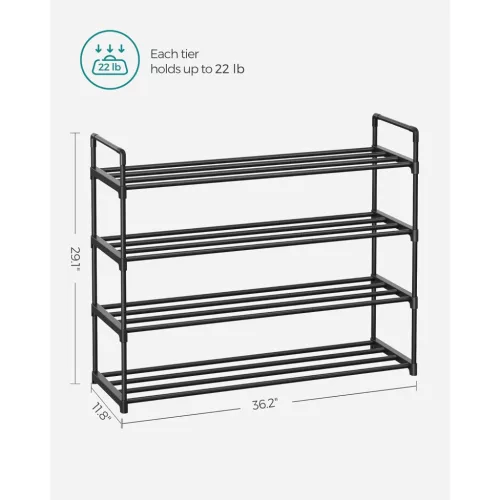Suport pentru pantofi, depozitare metalică cu 4 niveluri, pentru până la 20 de perechi de pantofi, negru 30x30x120cm