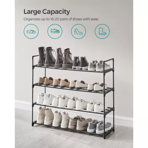 Suport pentru pantofi, depozitare metalică cu 4 niveluri, pentru până la 20 de perechi de pantofi, negru 30x30x120cm