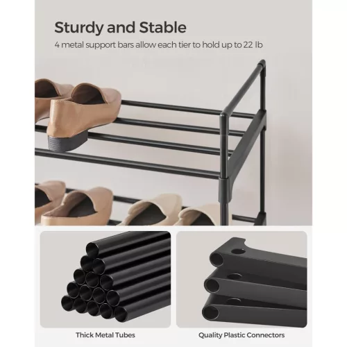 Suport pentru pantofi, depozitare metalică cu 4 niveluri, pentru până la 20 de perechi de pantofi, negru 30x30x120cm