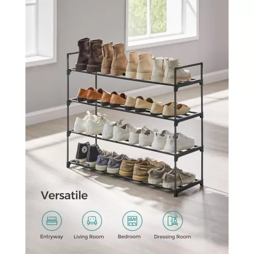 Suport pentru pantofi, depozitare metalică cu 4 niveluri, pentru până la 20 de perechi de pantofi, negru 30x30x120cm