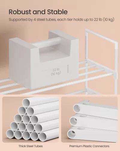 Suport pentru pantofi, depozitare metalică cu 3 niveluri, pentru până la 20 de perechi de pantofi, alb 30x92x55cm