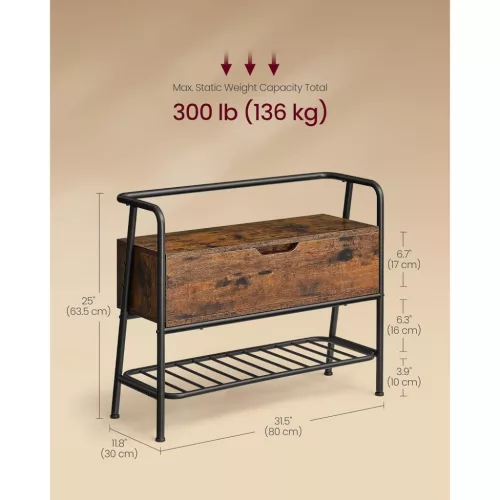 vasagle-bancheta-de-depozitare-a-pantofi-cu-cadru-din-otel-1-sertar-maro-rustic-80x30x63cm