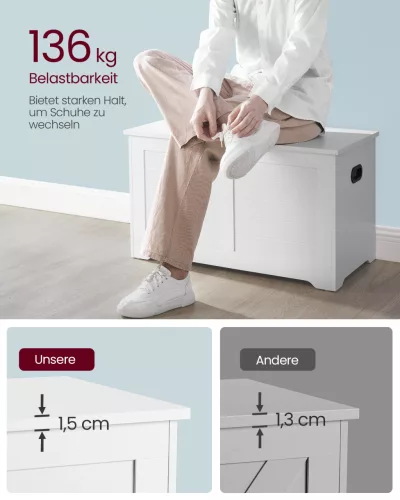 Ladă de depozitare, suport pentru pantofi cu capac rabatabil, alb, 40 x 80 x 46 cm