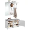 Banchetă pentru pantofi, dulap de perete, umerașe cu oglindă, 10 umerașe duble, alb